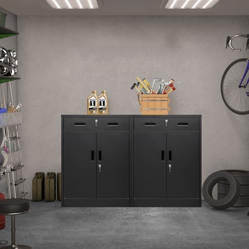 Metal Storage Cabinet with Locking Doors and 2 Drawers, White L98780
