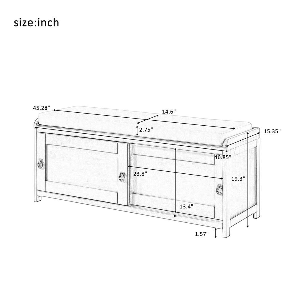 White Wood Storage Bench with 2 Cabinets S1718