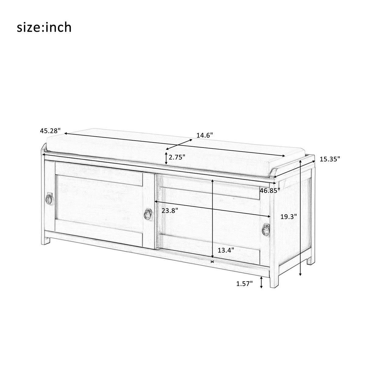 White Wood Storage Bench with 2 Cabinets S1718