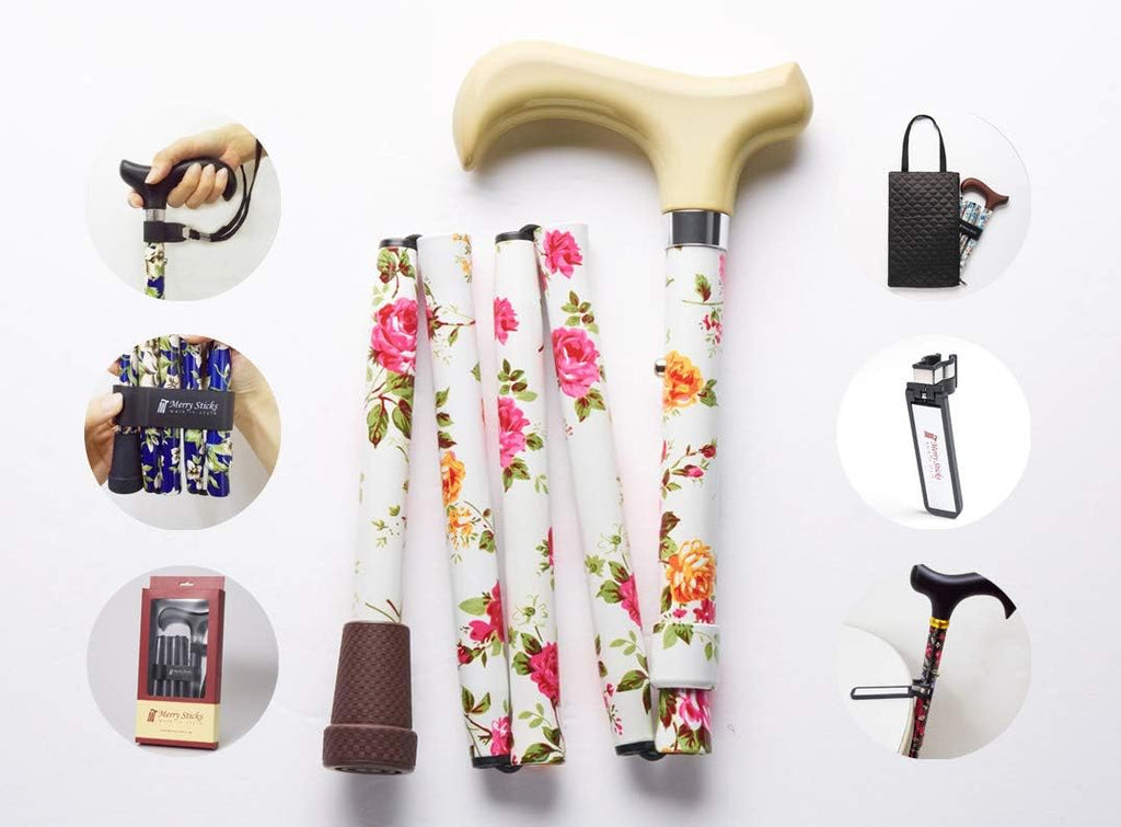 Folding Adjustable Walking Cane with Cane Bag and Reflective Cane Holder Q65215