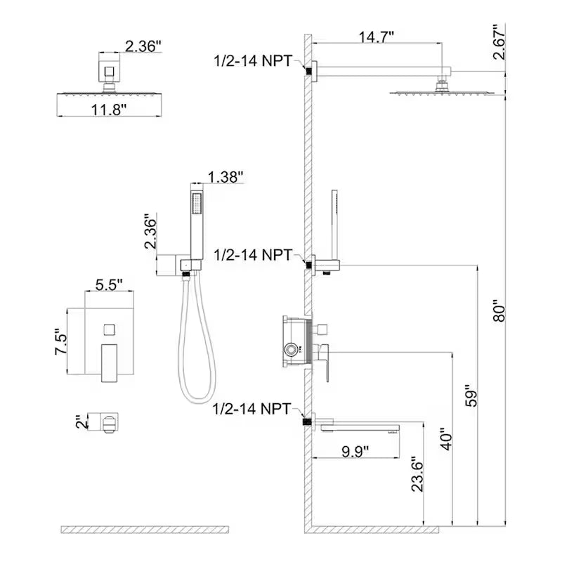 Single-Handle 3-Spray Tub and Shower Faucet Combo with Hand Shower in Chrome S389317