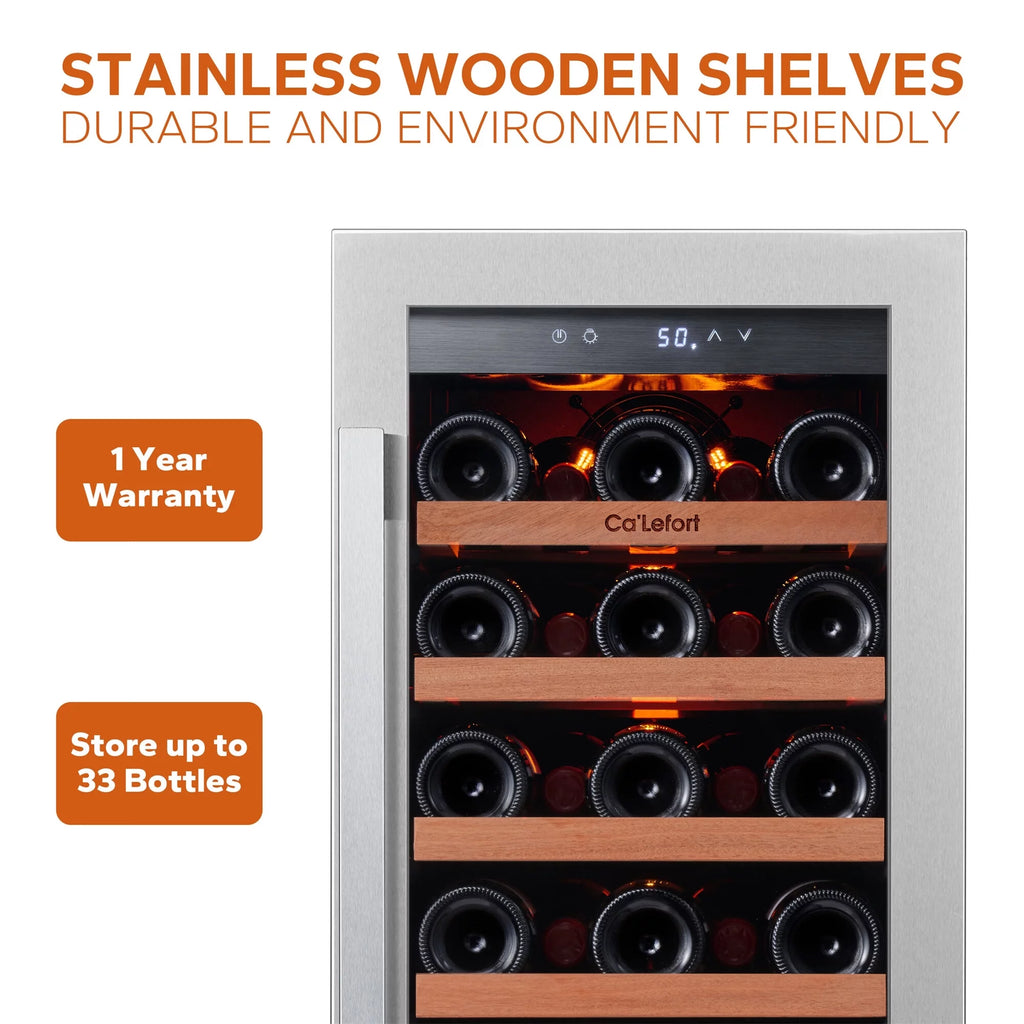 30 inch 66 Bottle Dual Zone Stainless Steel Wine Cooler Refrigerator B30709