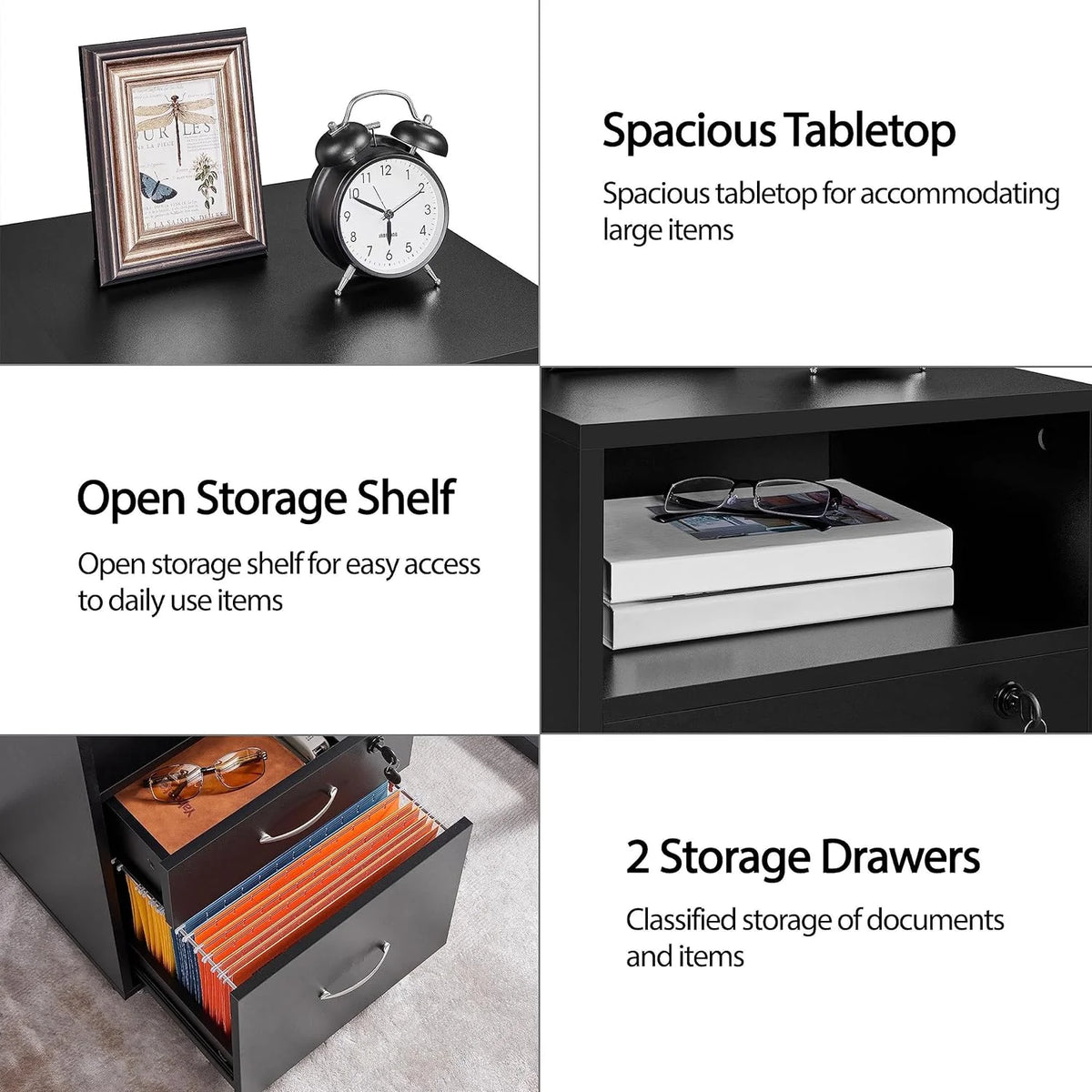 2pcs Mobile File Cabinet Letter Size Filing Cabinet with Printer Stand Black Rustic Brown A8056