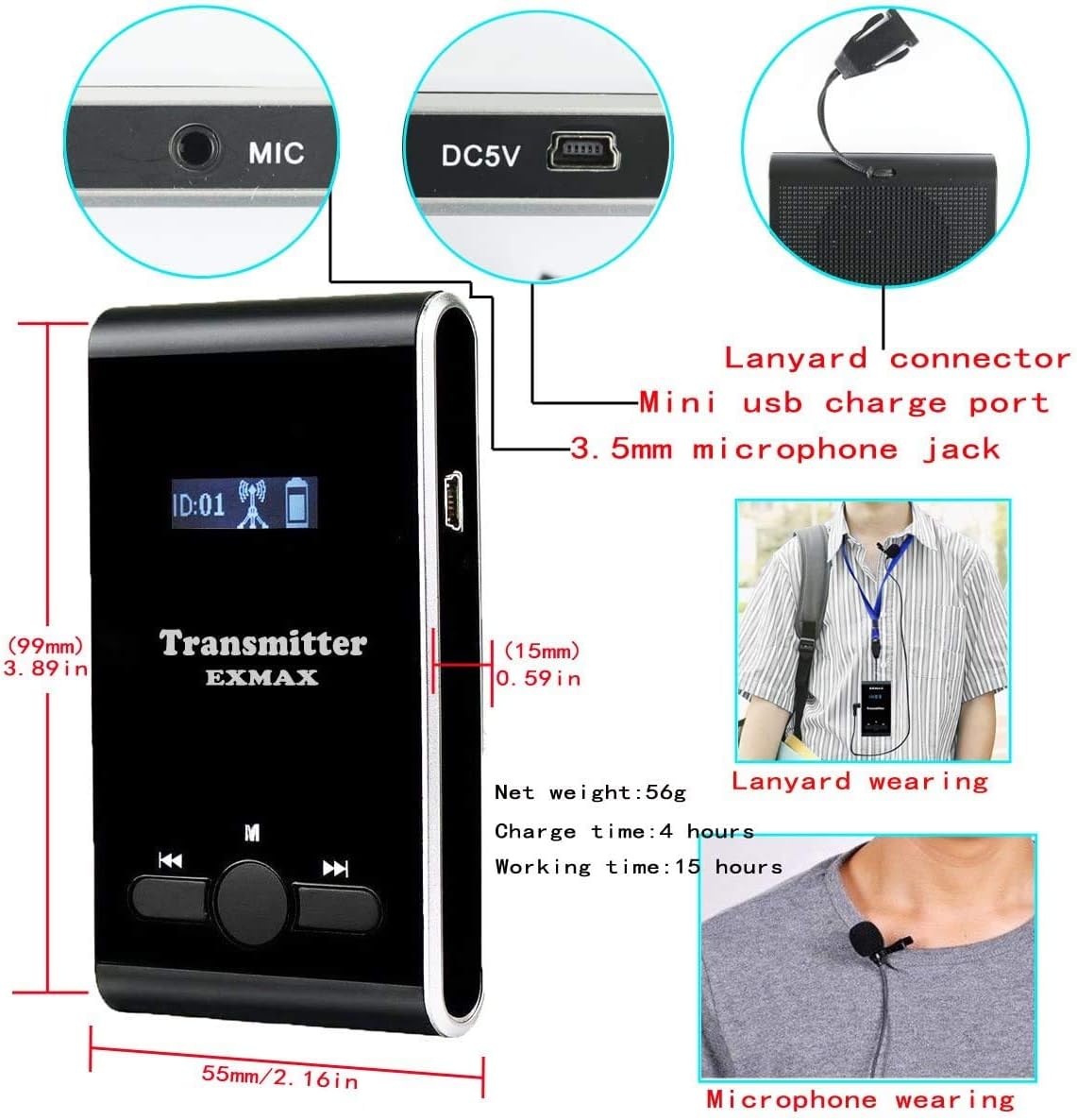 Wireless Tour Guide Transmitter System with 20 Receivers F752