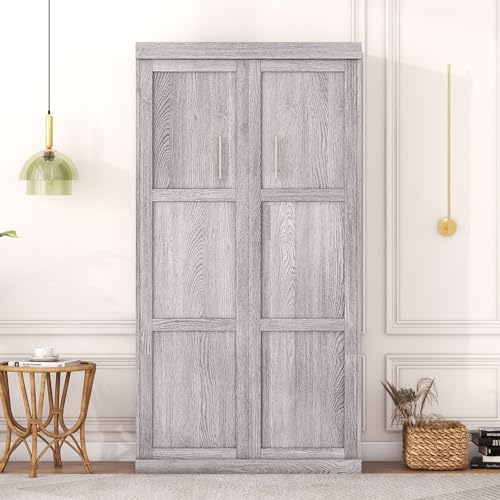 Full Size Murphy Bed with Storage Shelves and Drawers, Gray A2208
