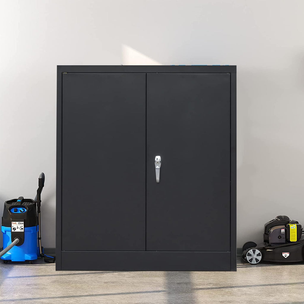 Metal Storage Cabinet with 2 Shelves and 2 Doors, Steel Locking Cabinet, 36.2 H x 31.5 W x 15.7 D (Black) U41164