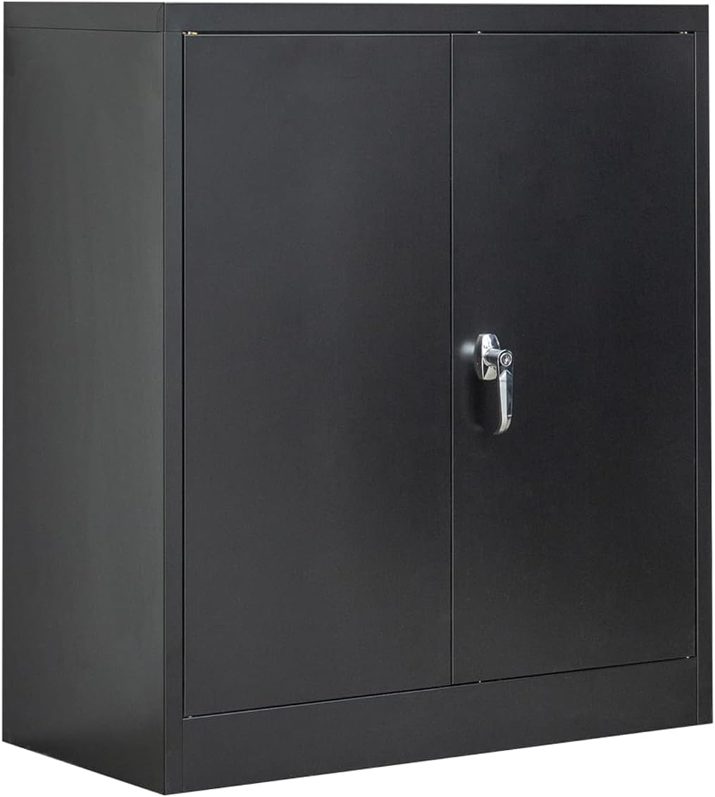 Metal Storage Cabinet with 2 Shelves and 2 Doors, Steel Locking Cabinet, 36.2 H x 31.5 W x 15.7 D (Black) U41164