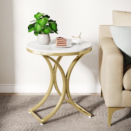 Round Faux Marble Top Gold Metal Legs Side Table D8842