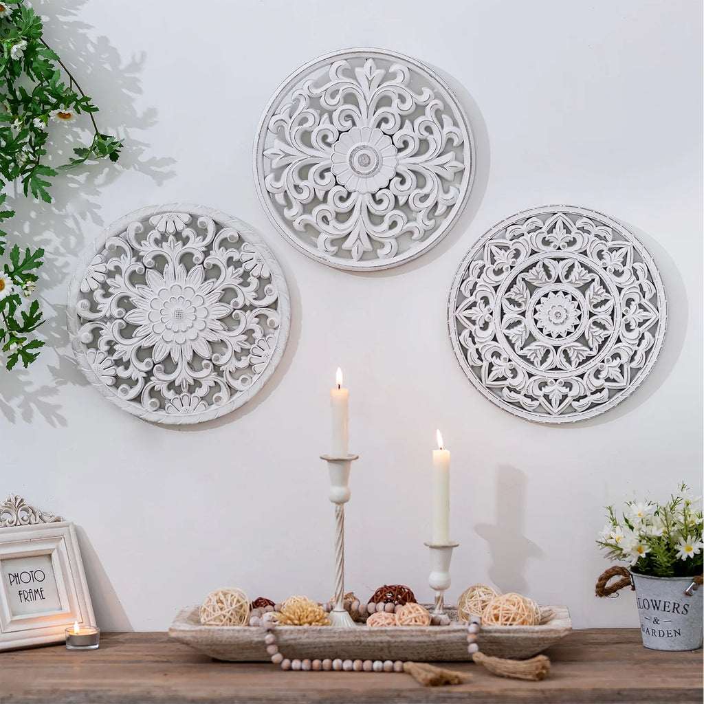 Wooden Wall Art Rustic Wall Decor Set of 3 E373166