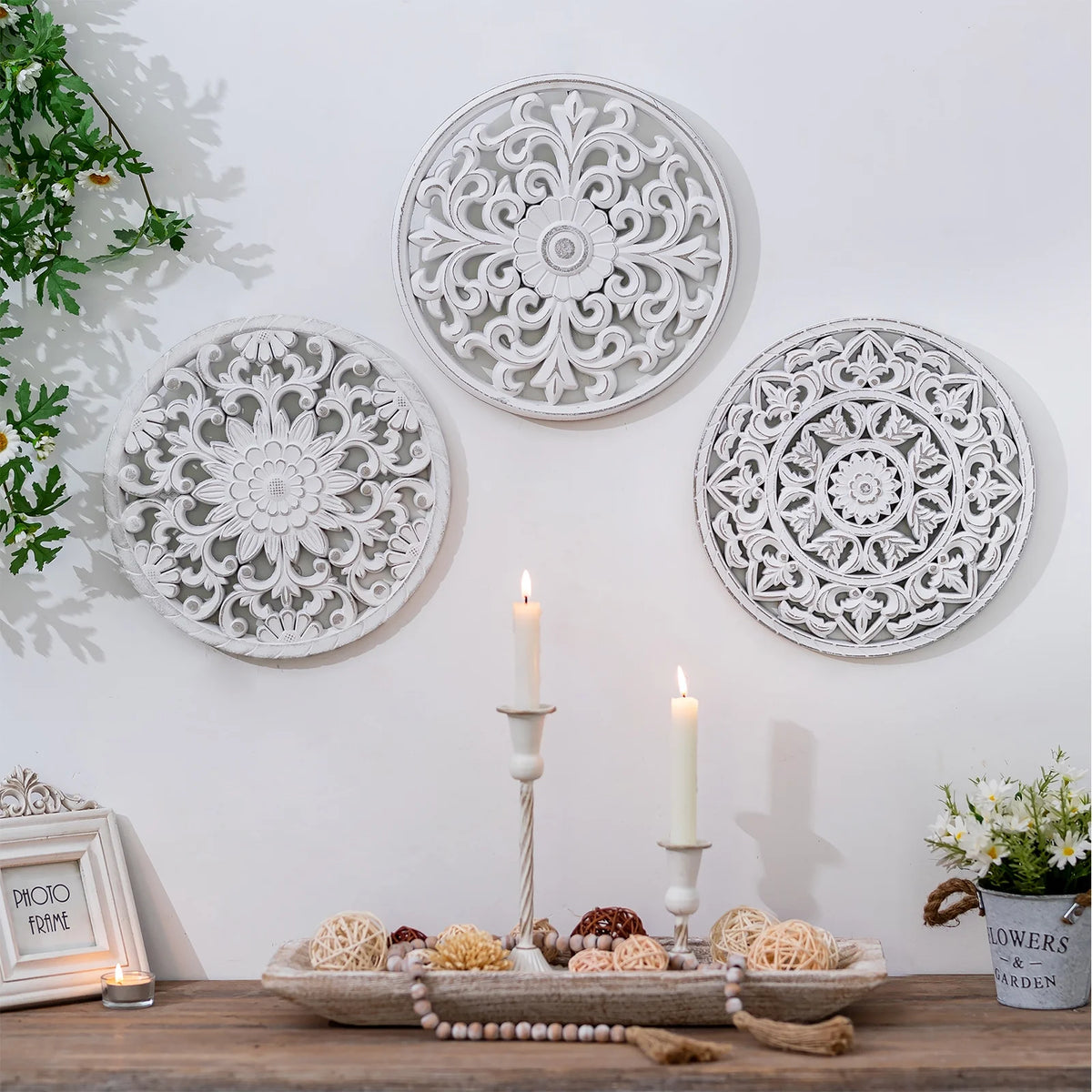 Wooden Wall Art Rustic Wall Decor Set of 3 E373166