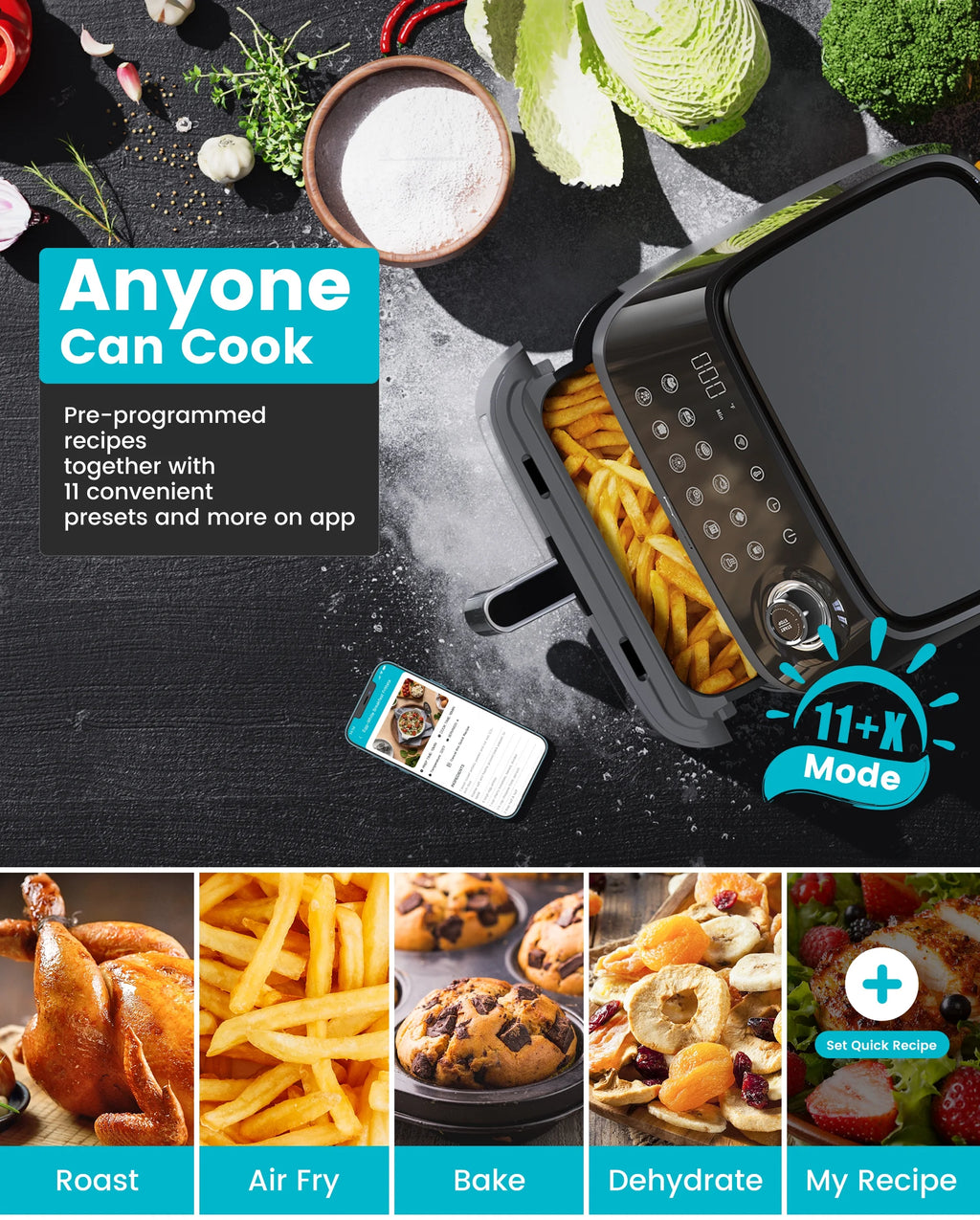 Black 6 Quart Air Fryer with See-Through Window B75810