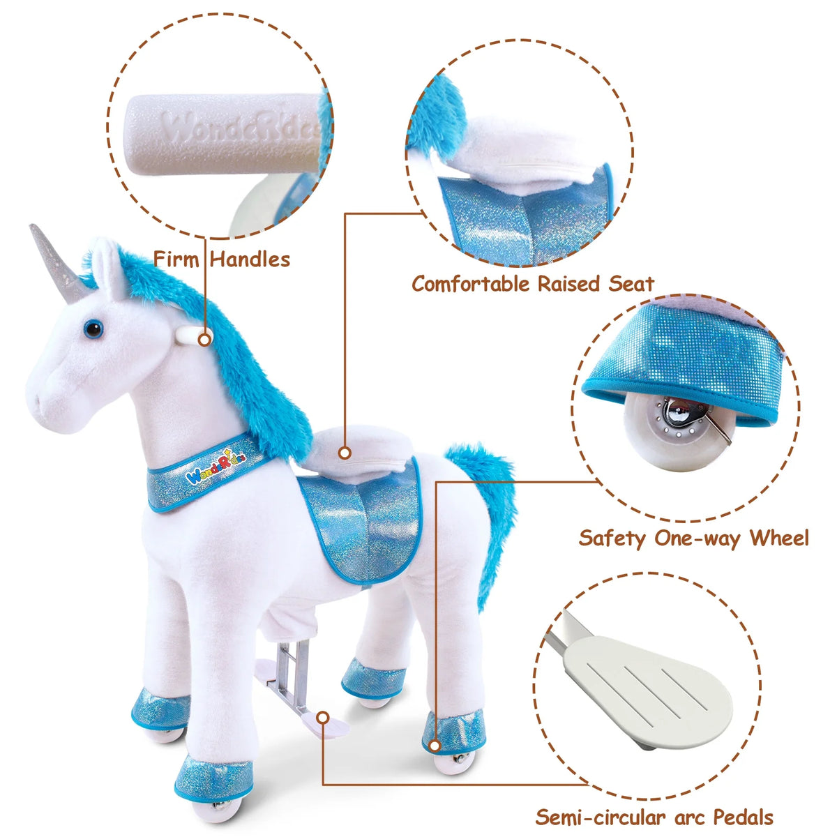 Ride on Blue Unicorn Horse Toy Medium Size 4 Height 36 Inch Plush Animal N80467