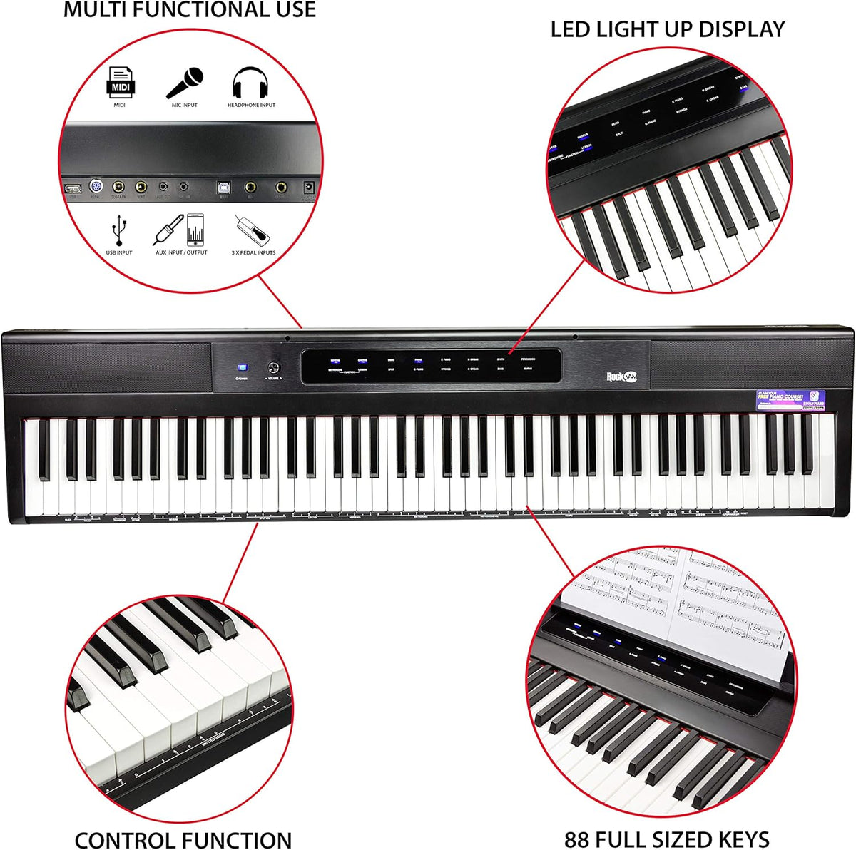 88-Key Semi-Weighted Digital Piano, Black Z559558