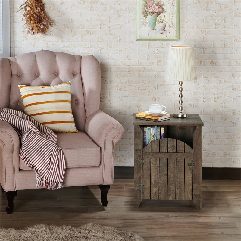 Rustic Wood Storage End Table Set of 2 I6159
