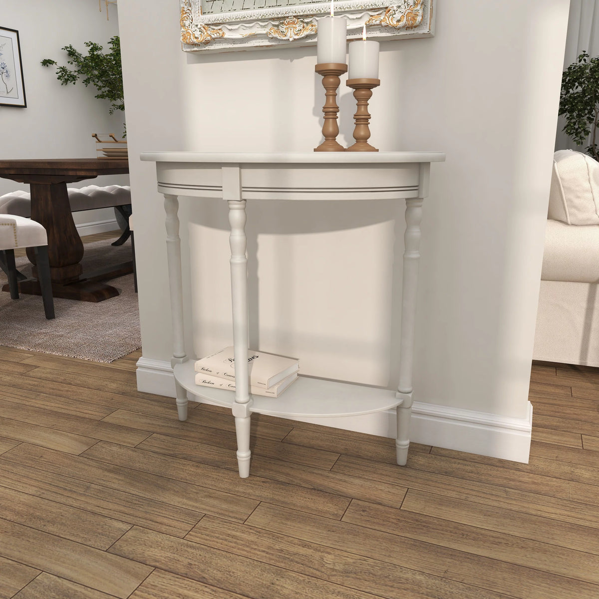 Cream Half Moon Wood Console Table B822090
