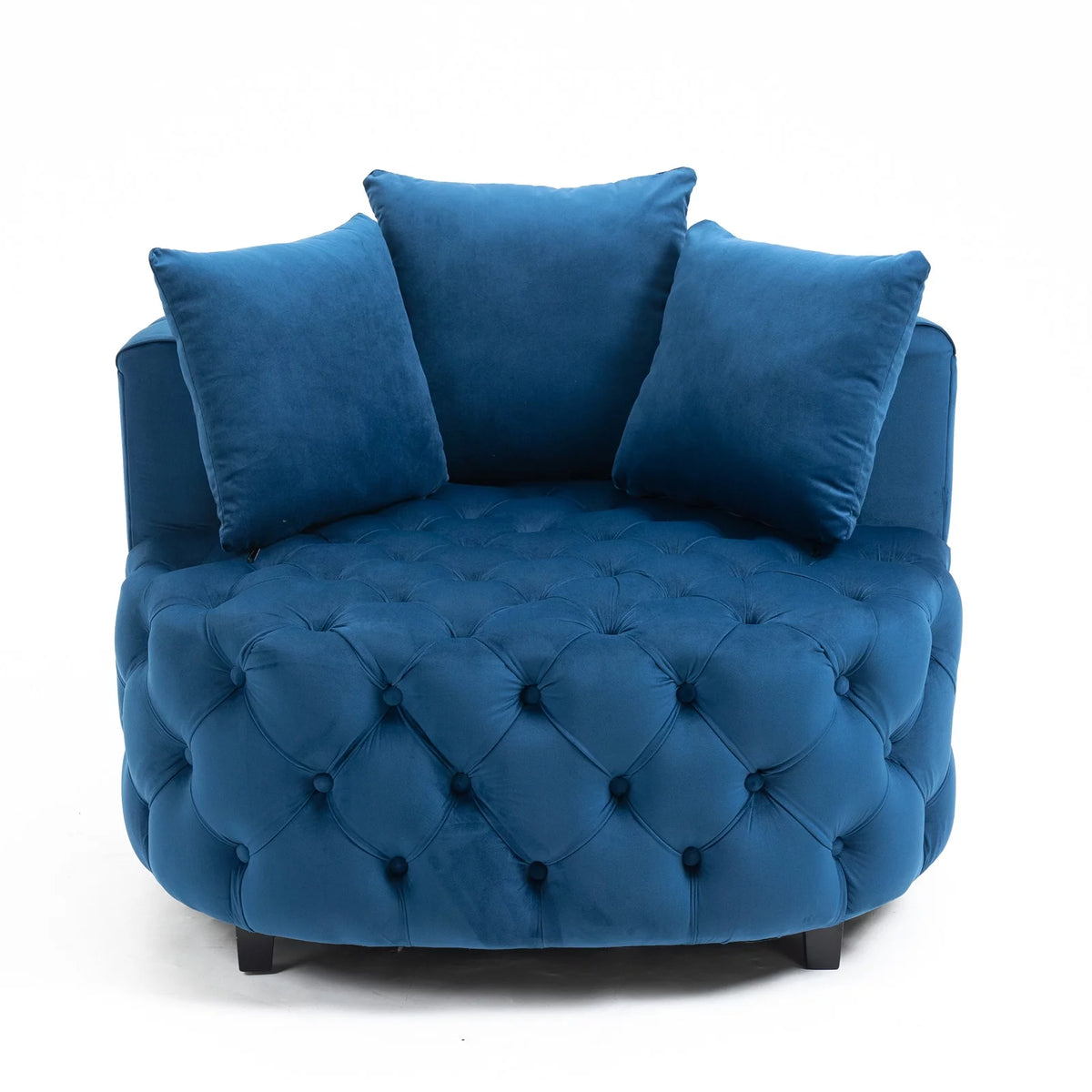 Navy Blue Velvet Oversized Barrel Accent Chair with 3 Pillows O59717