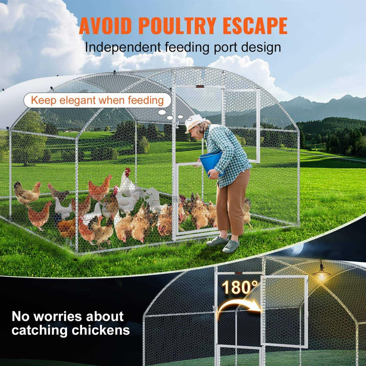 Large Metal Chicken Coop with Run U31347