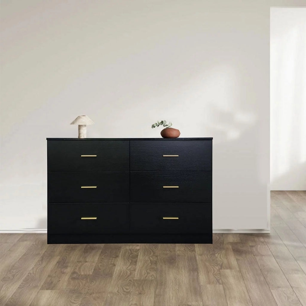 Black 6 Drawer Dresser with Doors Y949