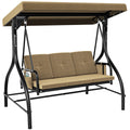 Light Brown Outdoor Patio Swing Bed with Adjustable Canopy and Removable Cushion B93432