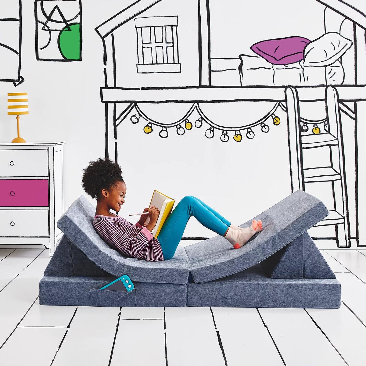 Folding Convertible Kids Play Couch, 4 Pieces, Blue Lagoon E73549