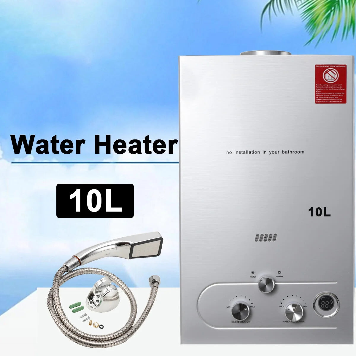 10L 20KW LPG Propane Instant Gas Water Heater with Shower Head Kit C50736