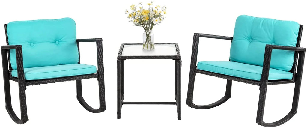 3 Pieces Wicker Outdoor Set with Tempered Glass Coffee Table L4865