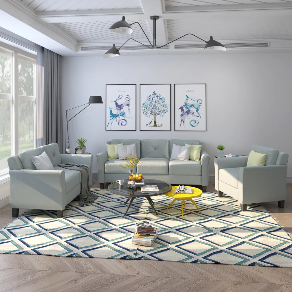 Button Tufted 3 Piece Chair Loveseat Sofa Set K5656