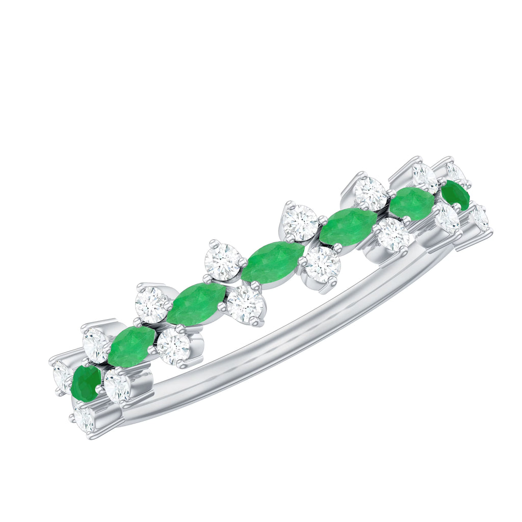 Marquise Emerald Ring with Diamond, 925 Sterling Silver M53263
