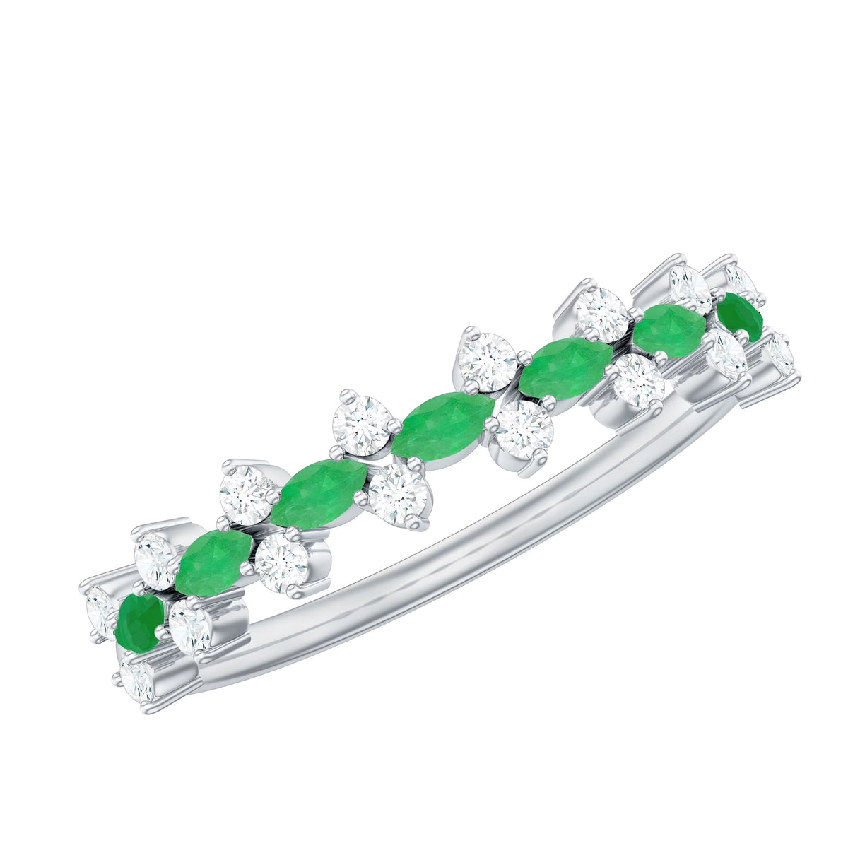 Marquise Emerald Ring with Diamond, 925 Sterling Silver M53263