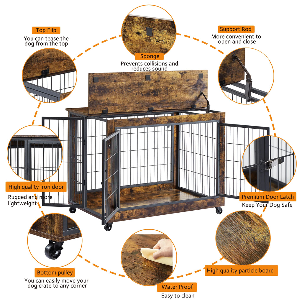 Wooden Dog Crate with Double Doors and Lift Top A927