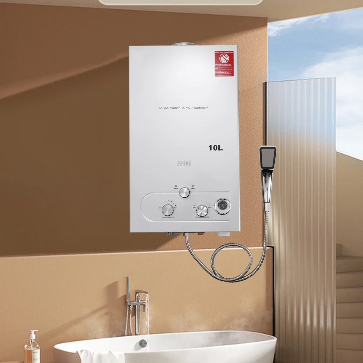 10L 20KW LPG Propane Instant Gas Water Heater with Shower Head Kit C50736