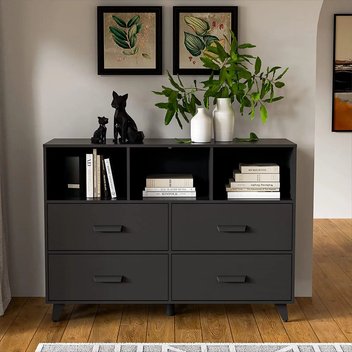 White 4 Drawer Dresser with 3 Open Shelves Z436