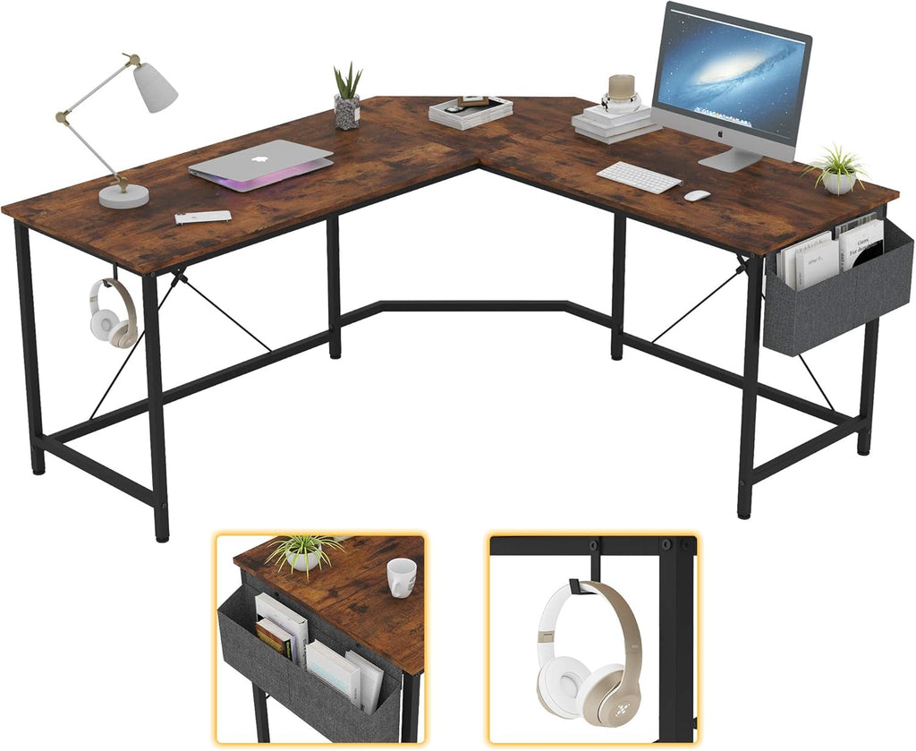 Oak L Shaped Computer Corner Desk with Storage L694332
