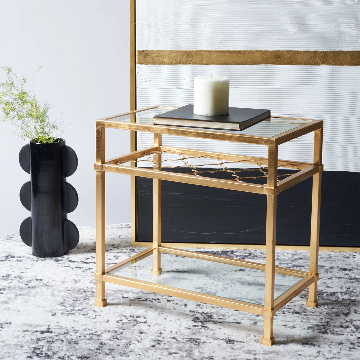 Glass Top Metal End Table H16109