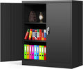 Locking Metal Cabinet with 2 Doors, 4 Adjustable Shelves, Black T885213
