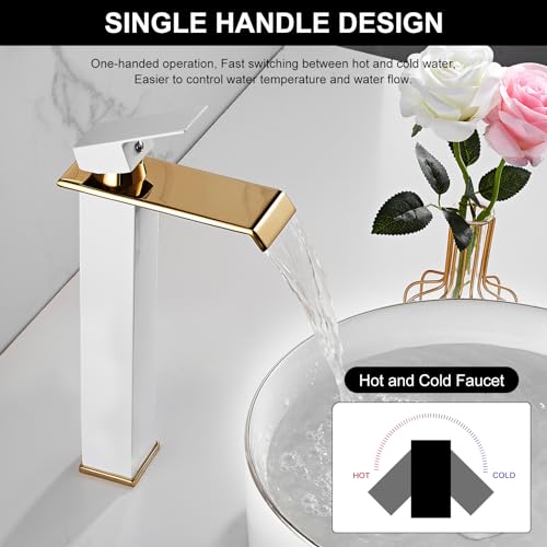 White Gold Single Handle Vessel Sink Faucet with Pop Up Drain N710002