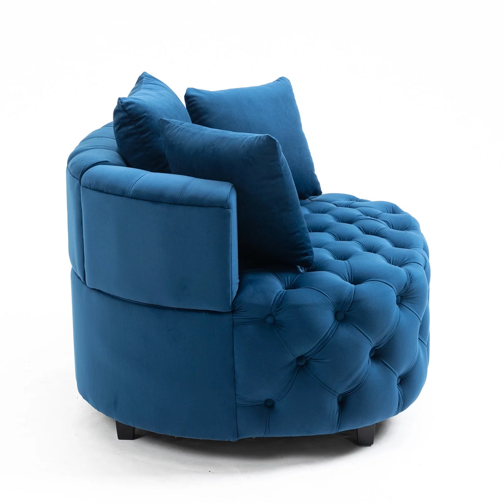 Navy Blue Velvet Oversized Barrel Accent Chair with 3 Pillows O59717