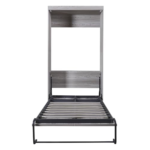 Full Size Murphy Bed with Storage Shelves and Drawers, Gray A2208