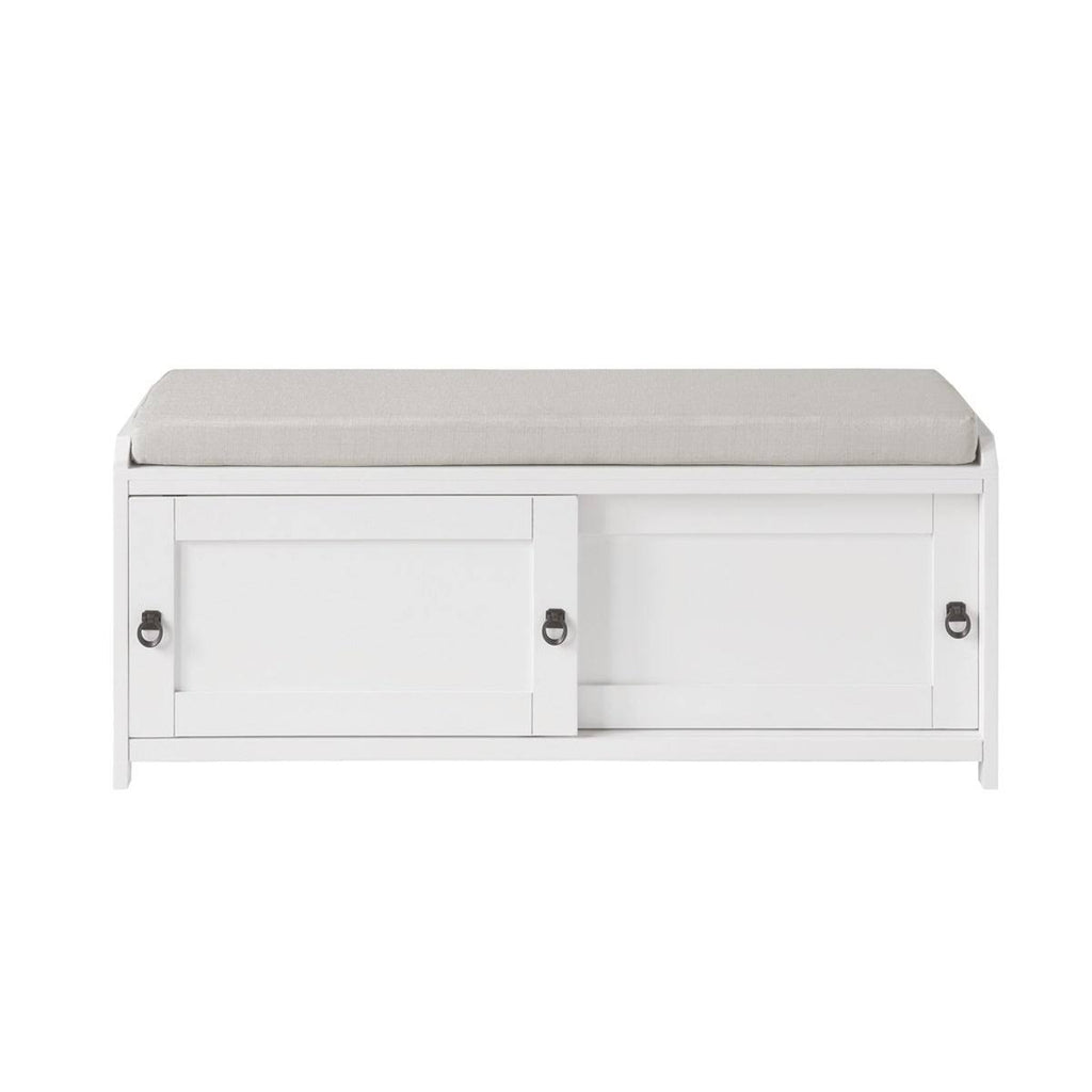 White Wood Storage Bench with 2 Cabinets S1718