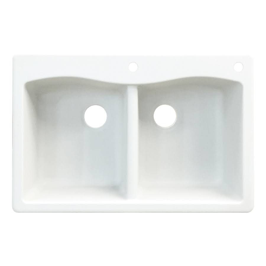 White Double-Basin Granite Drop-In 2-Hole Kitchen Sink N9445