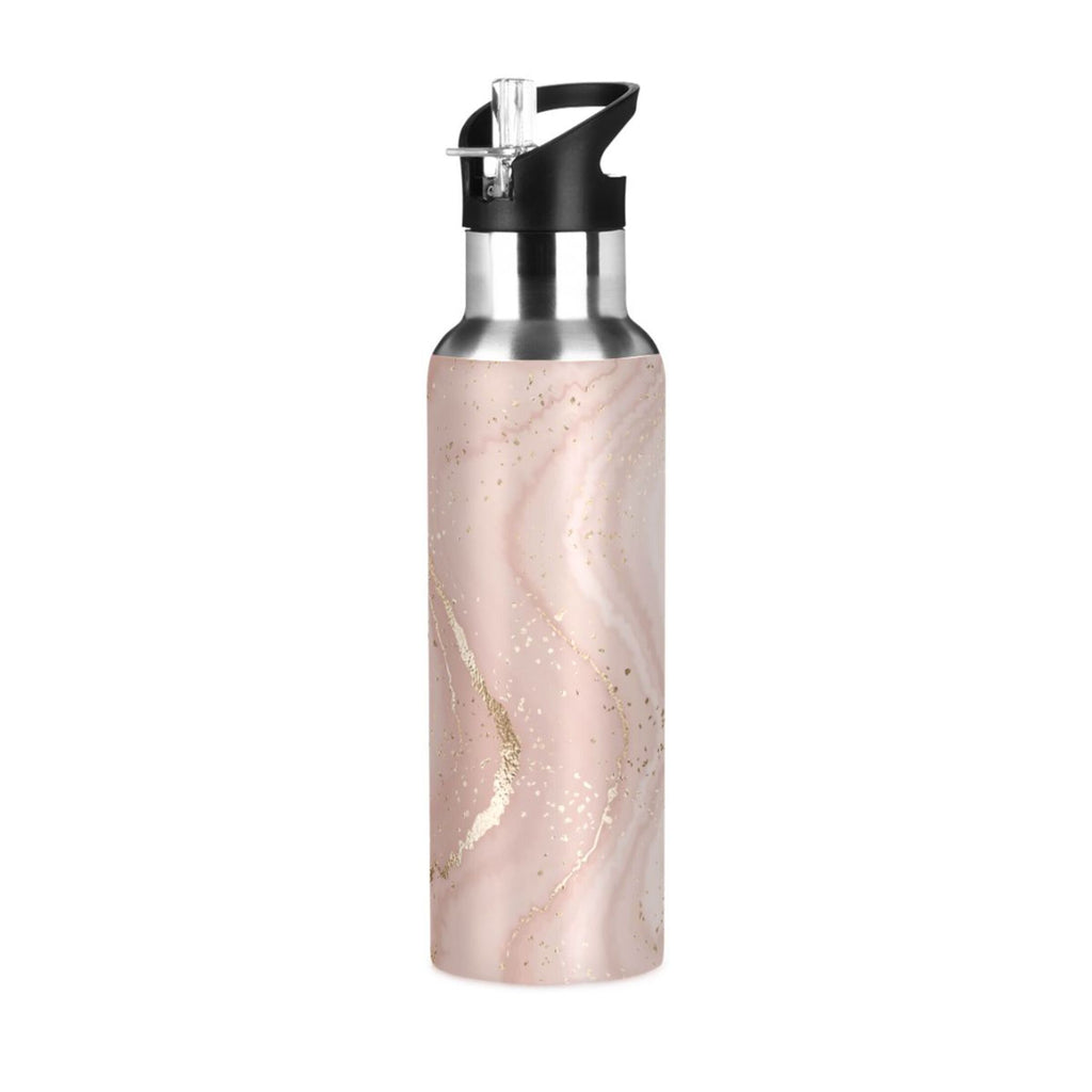 Pink Marble Stainless Steel Insulated Water Bottle with Straw Lid Z230