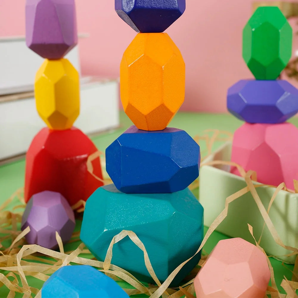 Kids Wooden Balancing Stone Stacking Building Block Toy F22344