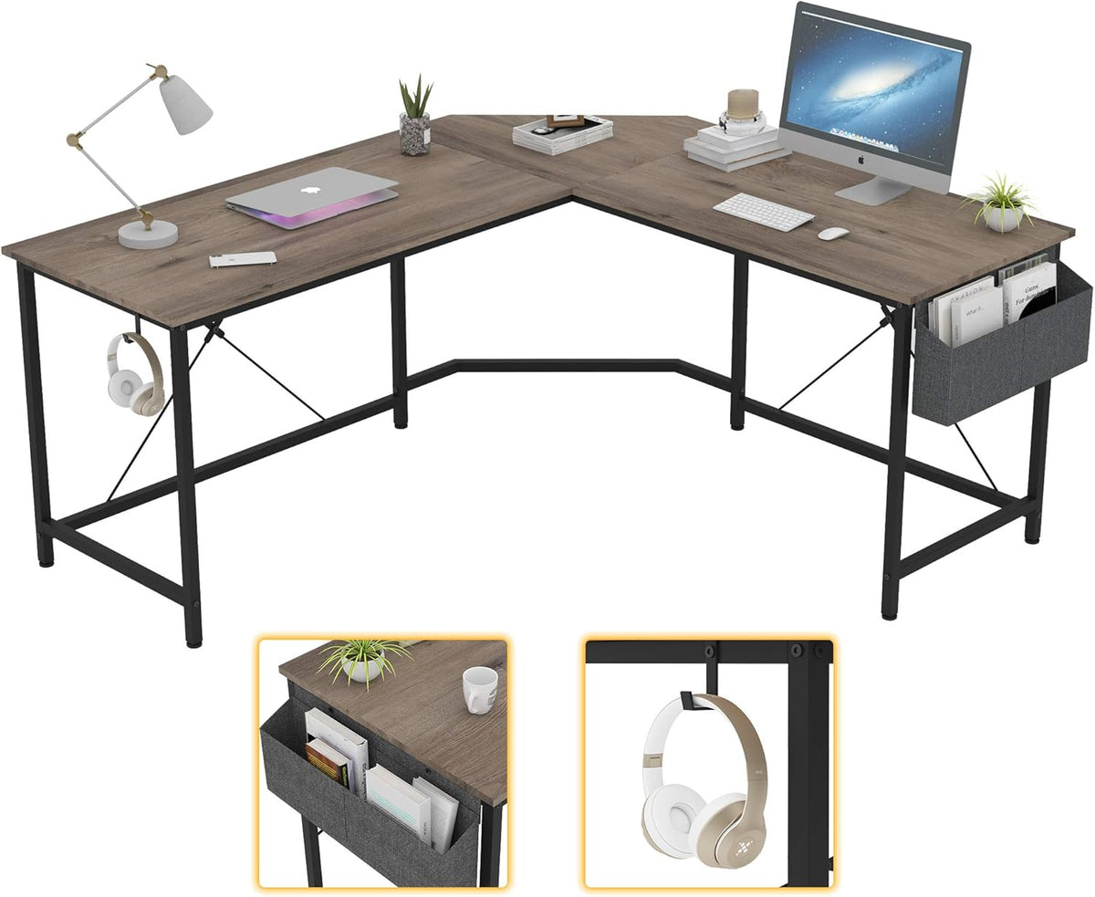 Oak L Shaped Computer Corner Desk with Storage L694332