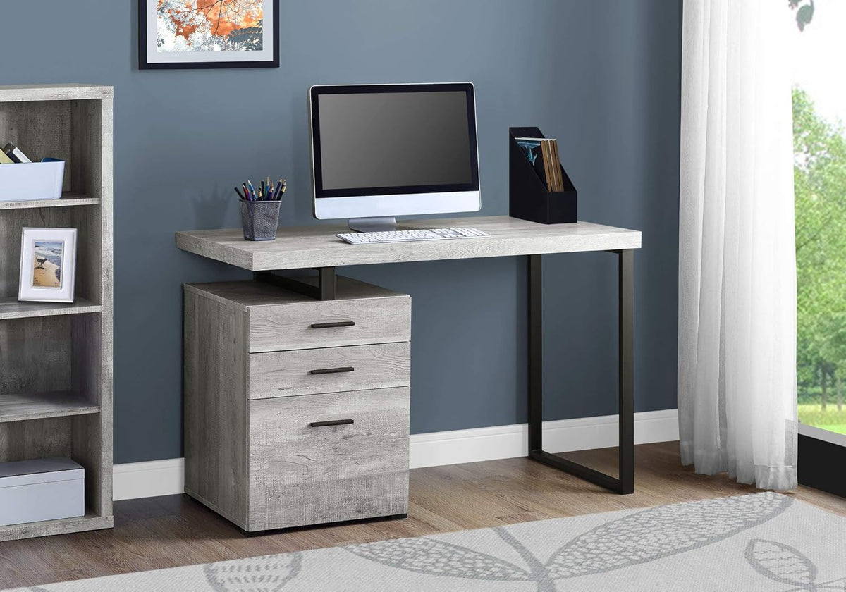 48L Taupe Reclaimed Wood Look Computer Desk with File Cabinet A767616