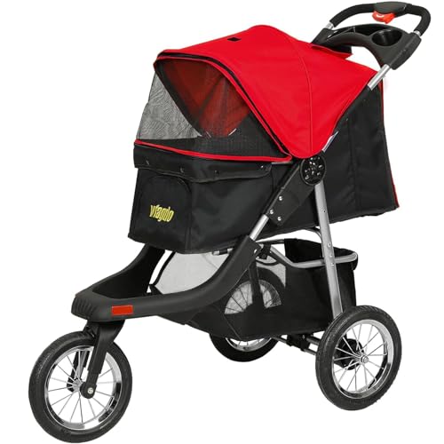 Heavy Duty Foldable Dog Stroller Black Red P514565